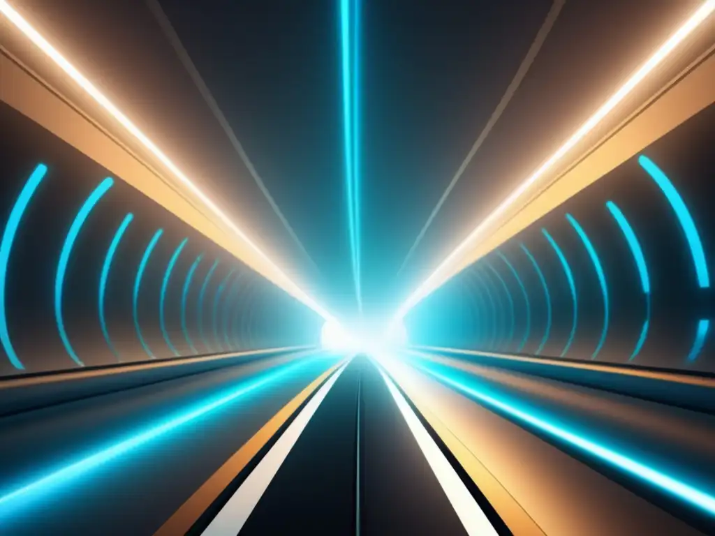 Futurista tren levitante en túnel Tecnología innovadora transporte subterráneo: túnel cilíndrico futurista, tren levitando con diseño minimalista y líneas limpias