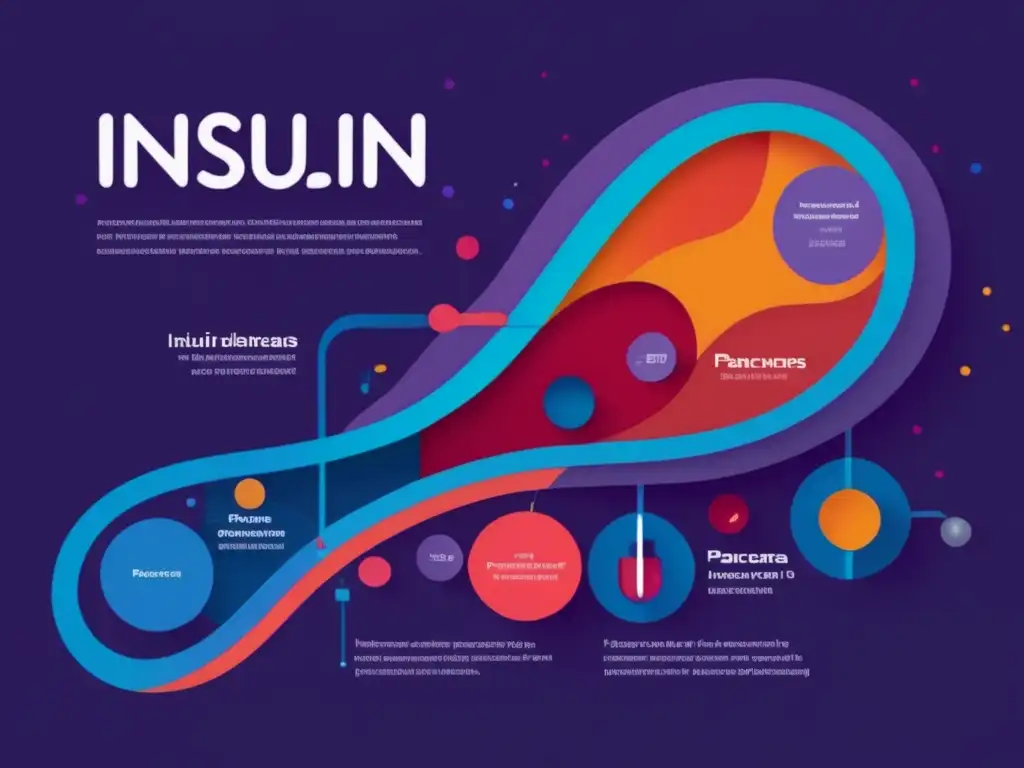 Desarrollo tecnológico de la insulina y bombas: imagen abstracta y minimalista de la ruta de la insulina del páncreas a las células